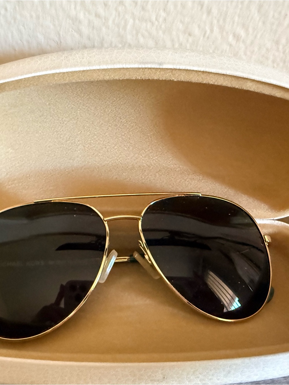 Michael Kors Gold Frame Black Lens Aviator Sunglasses